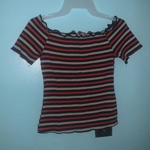 Blue & Red Off-Shoulder Top